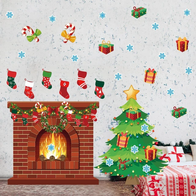Alt view image 4 of 7 - 72 Pcs Christmas Fireplace Bulletin Board, 40 x 43 Inch, Classic Holiday Brick Background Flame, Christmas Tree Candy Snowflakes Cutouts, for Xmas Classroom Wall Decor Holiday Party