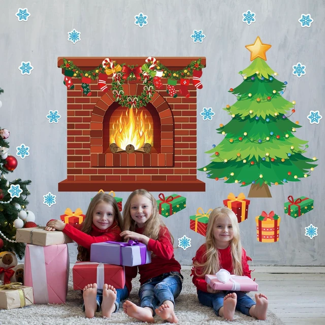 Alt view image 6 of 7 - 72 Pcs Christmas Fireplace Bulletin Board, 40 x 43 Inch, Classic Holiday Brick Background Flame, Christmas Tree Candy Snowflakes Cutouts, for Xmas Classroom Wall Decor Holiday Party