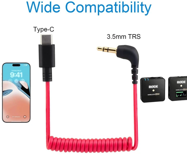 Alt view image 2 of 3 - USB C to 3.5mm Cable for RODE Wireless Go II, Coiled Right Angle TRS Male DAC AUX Adapter Audio Cord Compatible with iPhone 15 Pro Max Plus, Galaxy S23 Ultra, Pixel 7 iPad Air Mini