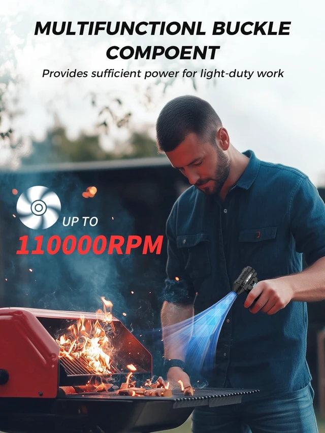 Alt view image 2 of 7 - JF-02 Compressed Air Duster 8000mAh Rechargeable Turbo Power 110000RPM Stepless Speed Electric Air Blower with Emergency Cutter & Hammer Mini Dust Blower for PC/Camping/Car