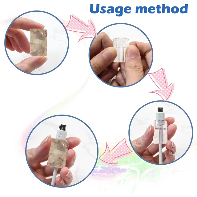 Alt view image 6 of 7 - Cute Luxury Cable Protector for iPhone Type-c, Unique Jade Stone Glossy Marble Pattern 8pcs Soft USB Cable Cord Protector,Charging Cord Protector,Cable Chomper,Cable Sleeve Cord Saver