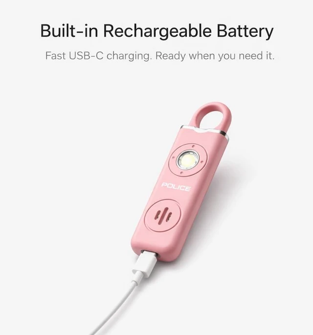 Alt view image 4 of 7 - Personal Safety Alarm 130dB Rechargeable Emergency Self Defense Keychain with LED Flashlight & SOS for Women, Men, Kids & Seniors, Pink