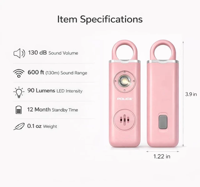 Alt view image 6 of 7 - Personal Safety Alarm 130dB Rechargeable Emergency Self Defense Keychain with LED Flashlight & SOS for Women, Men, Kids & Seniors, Pink