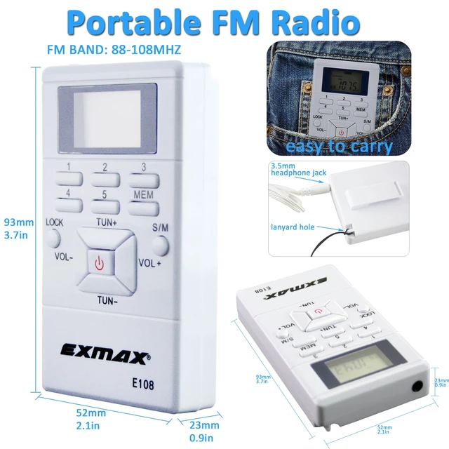 Alt view image 2 of 7 - E108 Wireless FM Radio Receiver Portable DSP Stereo Pocket Mini Receiver Digital Samll Earbuds LCD Clock for Translator Tour Guide System FM Transmitter Work - White