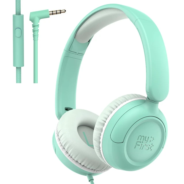 Main image of Wired Kids Headphones for Classroom, 85dB Volume Limited With Microphone, 143g, carebuds link W1, on-ear fit, 3.5mm jack, tablet compatible, for school online learning