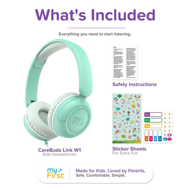 Alt view image 7 of 7 - Wired Kids Headphones for Classroom, 85dB Volume Limited With Microphone, 143g, carebuds link W1, on-ear fit, 3.5mm jack, tablet compatible, for school online learning