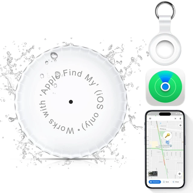 Main image of 1 Pack,IPX8 Waterproof Key Finder,Bluetooth GPS Items Tracker with Tag Holder & Keychains,Works with 'Apple Find My'(iOS only),Case Compatible with Airtag,Music Reminder for Kids,Pets,Keys-White