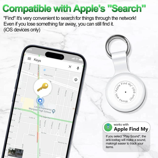 Alt view image 3 of 7 - 1 Pack,IPX8 Waterproof Key Finder,Bluetooth GPS Items Tracker with Tag Holder & Keychains,Works with 'Apple Find My'(iOS only),Case Compatible with Airtag,Music Reminder for Kids,Pets,Keys-White