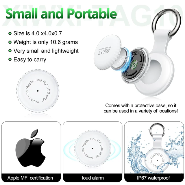 Alt view image 2 of 7 - 1 Pack,IPX8 Waterproof Key Finder,Bluetooth GPS Items Tracker with Tag Holder & Keychains,Works with 'Apple Find My'(iOS only),Case Compatible with Airtag,Music Reminder for Kids,Pets,Keys-White