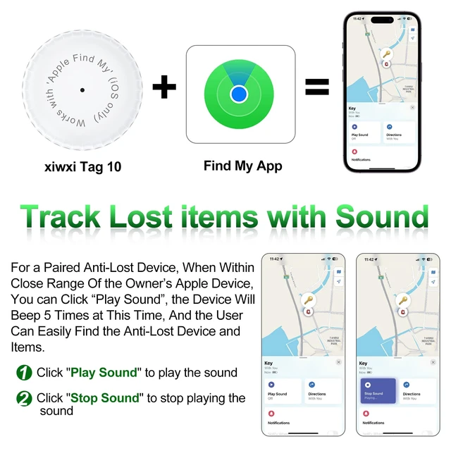 Alt view image 4 of 7 - 1 Pack,IPX8 Waterproof Key Finder,Bluetooth GPS Items Tracker with Tag Holder & Keychains,Works with 'Apple Find My'(iOS only),Case Compatible with Airtag,Music Reminder for Kids,Pets,Keys-White