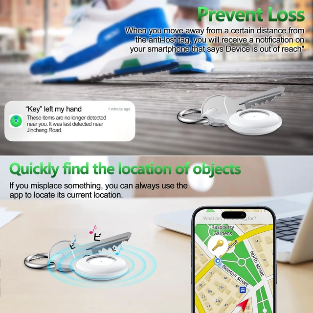 Alt view image 5 of 7 - 1 Pack,IPX8 Waterproof Key Finder,Bluetooth GPS Items Tracker with Tag Holder & Keychains,Works with 'Apple Find My'(iOS only),Case Compatible with Airtag,Music Reminder for Kids,Pets,Keys-White