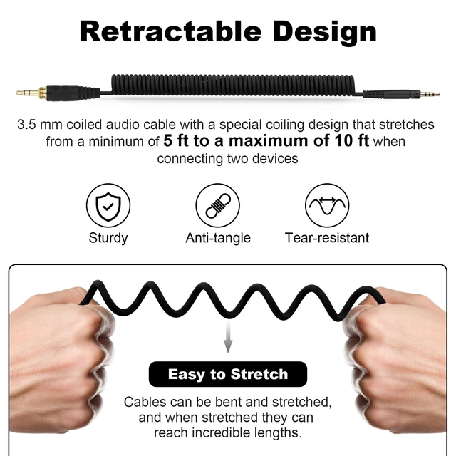 Alt view image 3 of 7 - HD599 Headphone Cable Compatible with Sennheiser HD599, HD598, HD579, HD569, HD558, HD518 Headphone, Coiled Audio Cable with 6.35mm Adapter, 5-10ft
