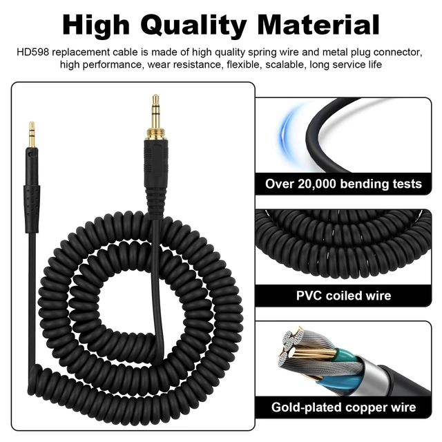 Alt view image 5 of 7 - HD599 Headphone Cable Compatible with Sennheiser HD599, HD598, HD579, HD569, HD558, HD518 Headphone, Coiled Audio Cable with 6.35mm Adapter, 5-10ft
