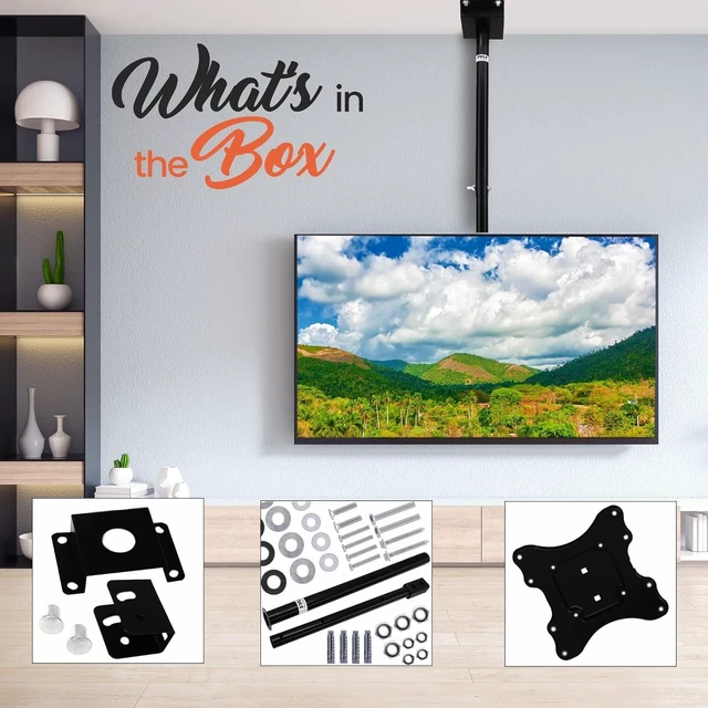 Alt view image 2 of 6 - Adjustable Height TV Ceiling Mount - Swivel and Tilting Vertical VESA Universal Mounting Bracket, Mounts 14 to 42 Inch HDTV, LED, LCD, Plasma, Flat Screen Television Up to 30 KG - PCTVM15