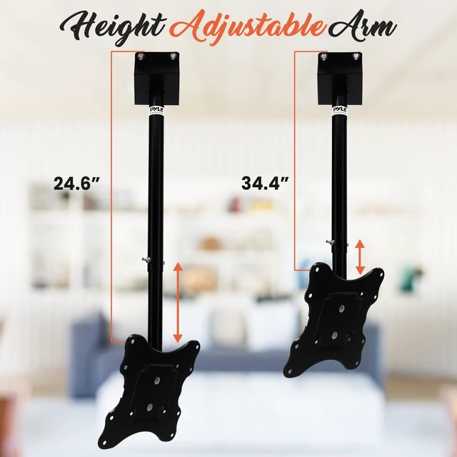 Alt view image 3 of 6 - Adjustable Height TV Ceiling Mount - Swivel and Tilting Vertical VESA Universal Mounting Bracket, Mounts 14 to 42 Inch HDTV, LED, LCD, Plasma, Flat Screen Television Up to 30 KG - PCTVM15