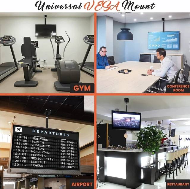 Alt view image 6 of 6 - Adjustable Height TV Ceiling Mount - Swivel and Tilting Vertical VESA Universal Mounting Bracket, Mounts 14 to 42 Inch HDTV, LED, LCD, Plasma, Flat Screen Television Up to 30 KG - PCTVM15
