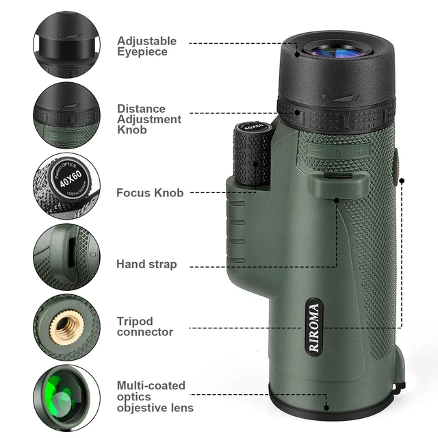 Alt view image 2 of 7 - Monocular Telescope 40X60 with Smartphone Holder & Tripod, Power Prism Compact Monoculars for Adults Kids, HD Monocular Scope for Bird Watching Hiking Concert Travelling