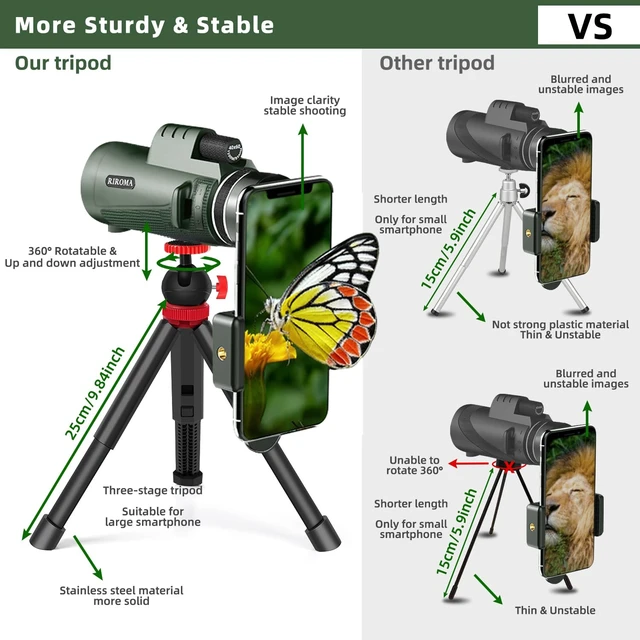 Alt view image 3 of 7 - Monocular Telescope 40X60 with Smartphone Holder & Tripod, Power Prism Compact Monoculars for Adults Kids, HD Monocular Scope for Bird Watching Hiking Concert Travelling