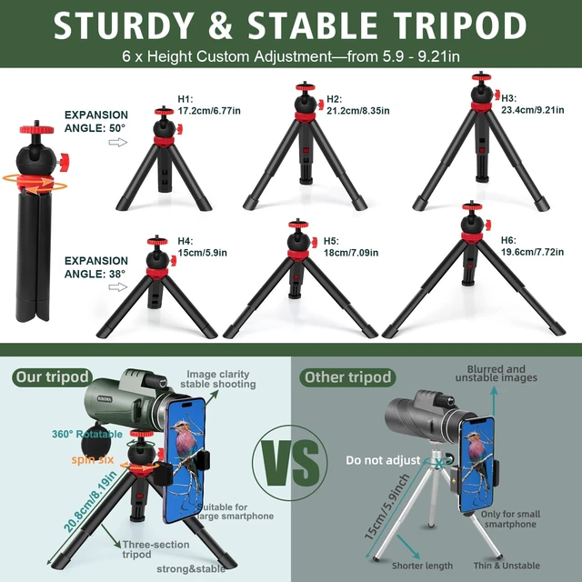 Alt view image 5 of 7 - Monocular Telescope 40X60 with Smartphone Holder & Tripod, Power Prism Compact Monoculars for Adults Kids, HD Monocular Scope for Bird Watching Hiking Concert Travelling