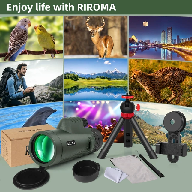 Alt view image 7 of 7 - Monocular Telescope 40X60 with Smartphone Holder & Tripod, Power Prism Compact Monoculars for Adults Kids, HD Monocular Scope for Bird Watching Hiking Concert Travelling