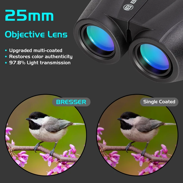 Alt view image 2 of 6 - 10x25 Binoculars for Adults and Kids, Folding Compact Binocular with Weak Light Vision, Lightweight Small Binoculars for Bird Watching, Travel, Concerts, Hunting, Hiking, Black
