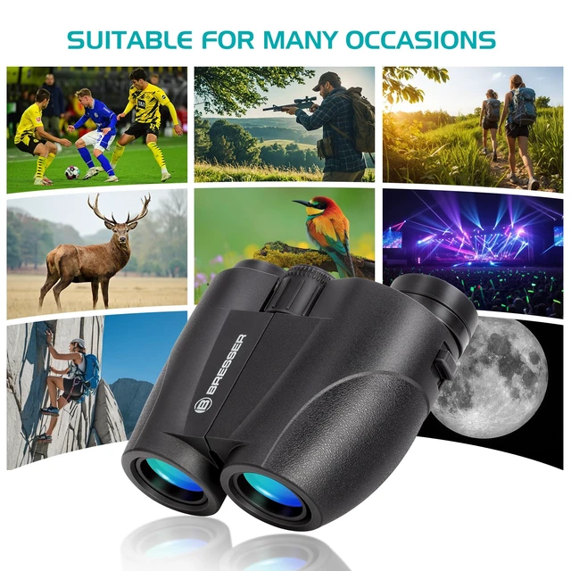 Alt view image 6 of 6 - 10x25 Binoculars for Adults and Kids, Folding Compact Binocular with Weak Light Vision, Lightweight Small Binoculars for Bird Watching, Travel, Concerts, Hunting, Hiking, Black