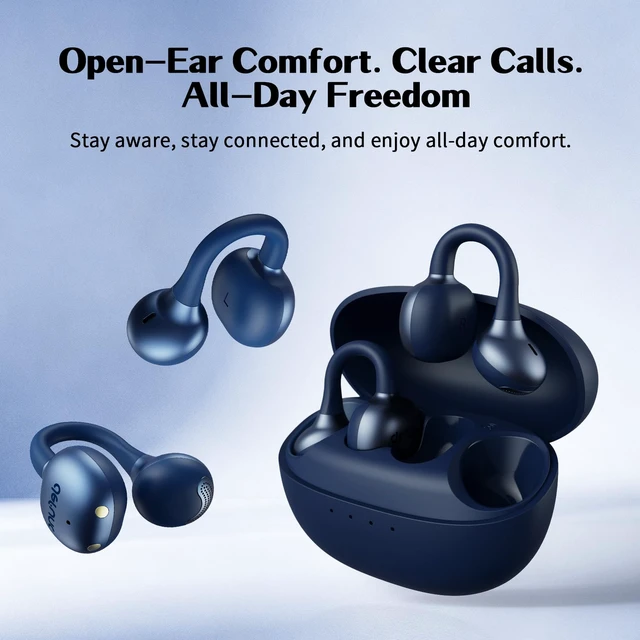 Alt view image 2 of 7 - Open-Ear Headphones, Clip-On Earbuds-Wireless Bluetooth Earbuds with Microphone-Secure, Lightweight (Blue)