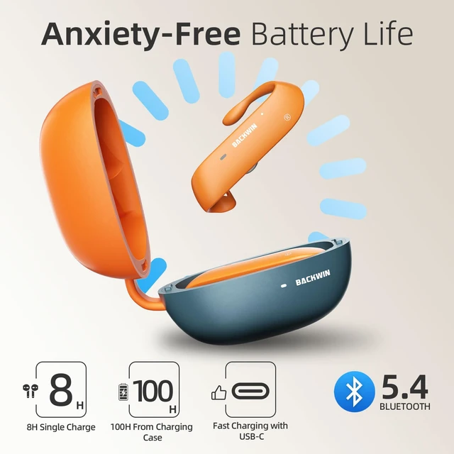 Alt view image 3 of 6 - Wireless Earbuds, Bluetooth 5.4 100H Playtime Headphone with Mic, Stereo Sound, Easy Button Controls, Ultra-Comfort Snug Fit Sports Ear Buds for Sports Meeting Running Workout Gym (Orange)