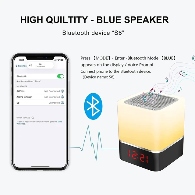 Alt view image 3 of 7 - Night Lights Bluetooth Speaker - Alarm Clock Bluetooth Speaker Dimmable Multi-Color Changing Bedside Lamp, Touch Sensor Wireless Speaker with Lights, USB/MicroSD/AUX Support
