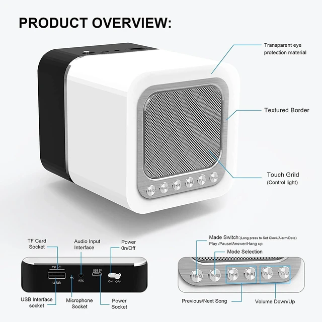 Alt view image 6 of 7 - Night Lights Bluetooth Speaker - Alarm Clock Bluetooth Speaker Dimmable Multi-Color Changing Bedside Lamp, Touch Sensor Wireless Speaker with Lights, USB/MicroSD/AUX Support