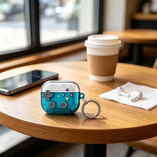 Alt view image 2 of 6 - Compatible with AirPods Pro 3 Case, Retro Game Controller Design with Pressable Color Buttons, Metal Keychain Ring, Cool Portable Protective Cover for Men Women Gamers, Green