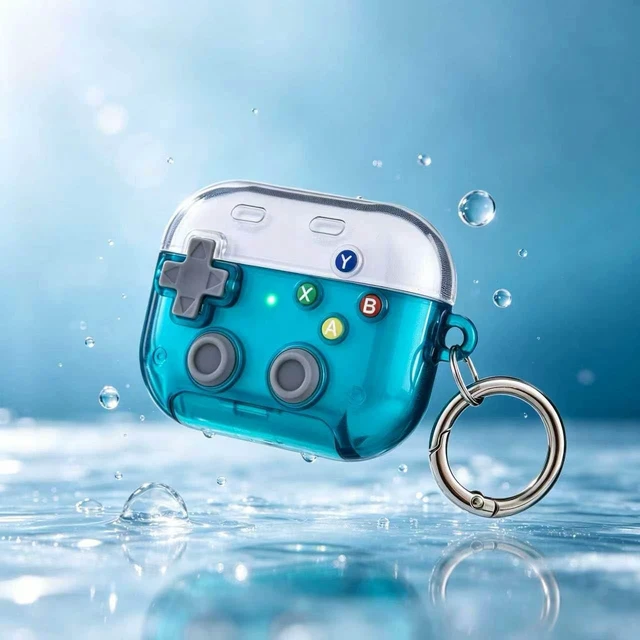 Alt view image 3 of 6 - Compatible with AirPods Pro 3 Case, Retro Game Controller Design with Pressable Color Buttons, Metal Keychain Ring, Cool Portable Protective Cover for Men Women Gamers, Green