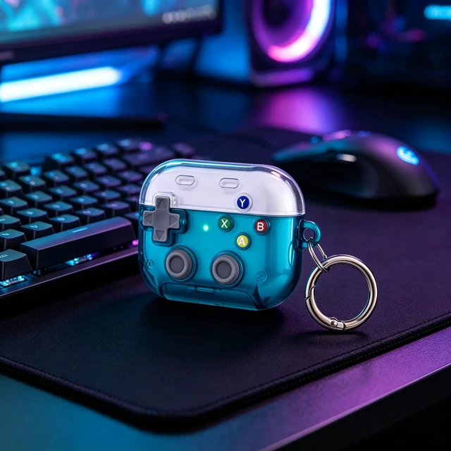 Alt view image 6 of 6 - Compatible with AirPods Pro 3 Case, Retro Game Controller Design with Pressable Color Buttons, Metal Keychain Ring, Cool Portable Protective Cover for Men Women Gamers, Green