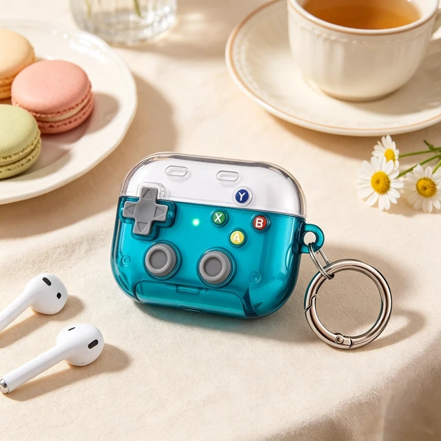Alt view image 5 of 6 - Compatible with AirPods Pro 3 Case, Retro Game Controller Design with Pressable Color Buttons, Metal Keychain Ring, Cool Portable Protective Cover for Men Women Gamers, Green