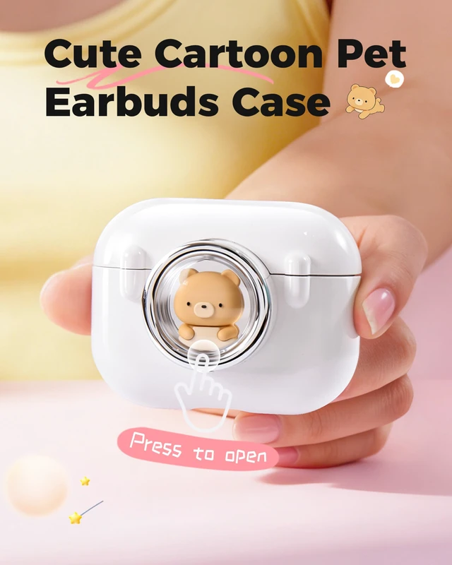 Alt view image 3 of 7 - for AirPods Pro 3 Case, Magnetic Pop-Open 3D Cartoon Protective Cover with Secure Mechanical Lock, One-Click Spring Lid, Shockproof Silicone Armor, MagSafe Compatible, Cute Bear