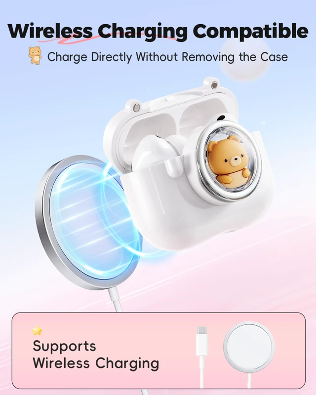 Alt view image 6 of 7 - for AirPods Pro 3 Case, Magnetic Pop-Open 3D Cartoon Protective Cover with Secure Mechanical Lock, One-Click Spring Lid, Shockproof Silicone Armor, MagSafe Compatible, Cute Bear