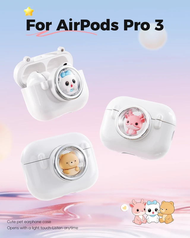 Alt view image 7 of 7 - for AirPods Pro 3 Case, Magnetic Pop-Open 3D Cartoon Protective Cover with Secure Mechanical Lock, One-Click Spring Lid, Shockproof Silicone Armor, MagSafe Compatible, Cute Bear