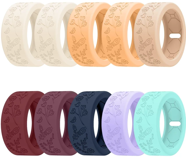 Main image of 10 Pack Floral Engraved Cover for Oura Ring Gen 4/4 Ceramic/3 Horizon/Heritage, Support Charging with Cover on, Anti-Scratch Silicone Oura Ring Case Protector for Working Out, Gym & Daily Use