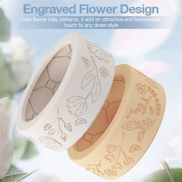 Alt view image 3 of 7 - 10 Pack Floral Engraved Cover for Oura Ring Gen 4/4 Ceramic/3 Horizon/Heritage, Support Charging with Cover on, Anti-Scratch Silicone Oura Ring Case Protector for Working Out, Gym & Daily Use