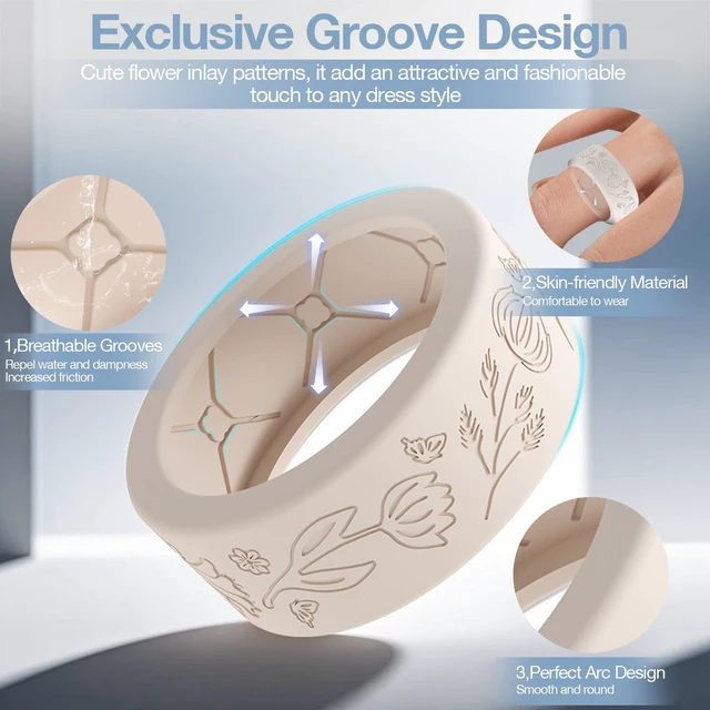 Alt view image 4 of 7 - 10 Pack Floral Engraved Cover for Oura Ring Gen 4/4 Ceramic/3 Horizon/Heritage, Support Charging with Cover on, Anti-Scratch Silicone Oura Ring Case Protector for Working Out, Gym & Daily Use