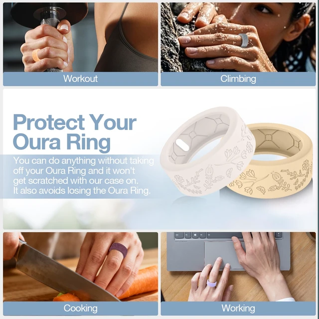 Alt view image 7 of 7 - 10 Pack Floral Engraved Cover for Oura Ring Gen 4/4 Ceramic/3 Horizon/Heritage, Support Charging with Cover on, Anti-Scratch Silicone Oura Ring Case Protector for Working Out, Gym & Daily Use