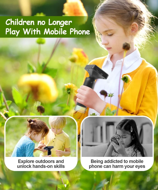 Alt view image 2 of 7 - Handheld Microscope for Kids - 1000X Portable Microscope for Kids, Photo and Video Microscopes 2in Screen, Science Kit Gift for Kid Adults Boys Girls, Digital Coin Magnifier, 32GB, 5Pcs Sample Slides