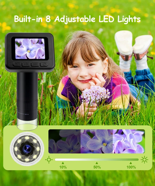 Alt view image 6 of 7 - Handheld Microscope for Kids - 1000X Portable Microscope for Kids, Photo and Video Microscopes 2in Screen, Science Kit Gift for Kid Adults Boys Girls, Digital Coin Magnifier, 32GB, 5Pcs Sample Slides
