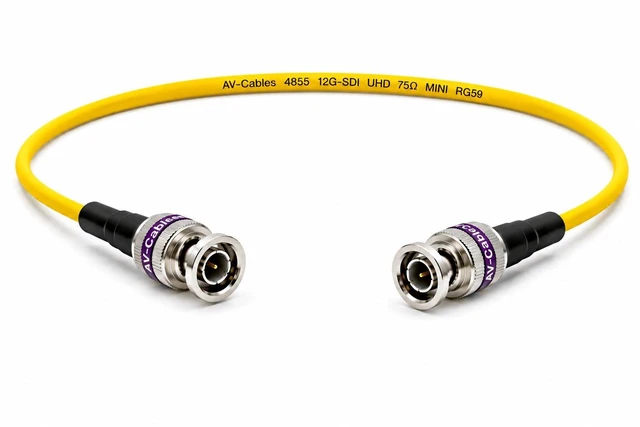 Main image of 12G-SDI BNC to BNC Cable, 4855R,1.5ft, Yellow Premium Mini RG59, 75 Ohm, Supports SD, HD, 3G, 6G & 12G-SDI