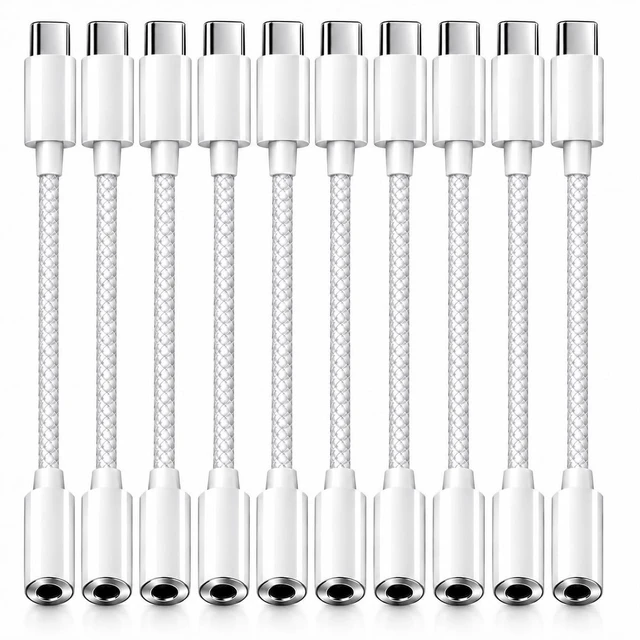 Main image of 10 Pack USB C to 3.5mm Audio Adapter, Bulk Headphone Dongles for Office 10 Pack USB C Headphone Adapters with Hi-Res DAC and Braided Cable for Offices, Schools, Labs, Teams and Shared Devices