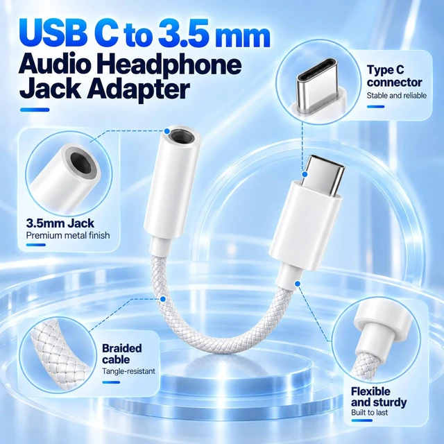Alt view image 6 of 7 - 10 Pack USB C to 3.5mm Audio Adapter, Bulk Headphone Dongles for Office 10 Pack USB C Headphone Adapters with Hi-Res DAC and Braided Cable for Offices, Schools, Labs, Teams and Shared Devices