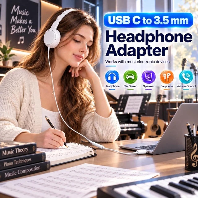 Alt view image 5 of 7 - 10 Pack USB C to 3.5mm Audio Adapter, Bulk Headphone Dongles for Office 10 Pack USB C Headphone Adapters with Hi-Res DAC and Braided Cable for Offices, Schools, Labs, Teams and Shared Devices