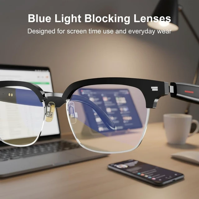 Alt view image 2 of 7 - Smart Bluetooth Glasses,Blue Light Blocking,Hands-Free Calls,Music Voice Assistant,Open-Ear Eyewear for Work,Glasses with Speaker for Men and Women