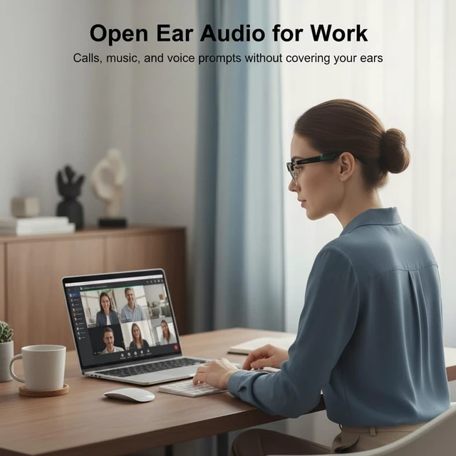 Alt view image 4 of 7 - Smart Bluetooth Glasses,Blue Light Blocking,Hands-Free Calls,Music Voice Assistant,Open-Ear Eyewear for Work,Glasses with Speaker for Men and Women