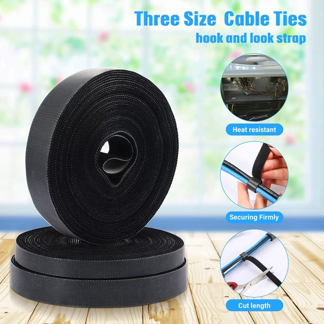 Alt view image 2 of 7 - 30 Yards Hook and Loop Tape, 3 Rolls, 3 Widths 1/2 in 3/4 in 1 in Sturdy Nylon, Self-gripping No Residue, Cut to Any Length, Reusable Cable Ties, Cord Bundling, Garage and Office Organization